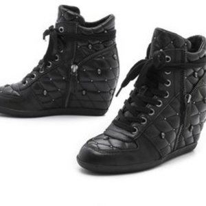 38, 8 7.5 ASH Brooklyn Wedge Hidden. Skull Studs Leather Black Sneakers Booties